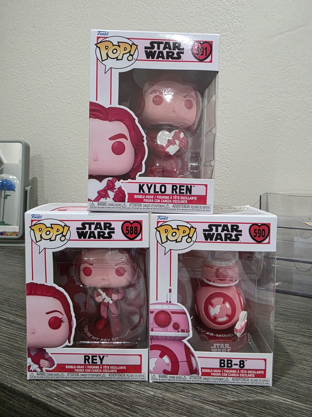 Funko Pop! Star Wars Trio - Pink Kylo Ren, Pink Rey & Pink BB-8 Set